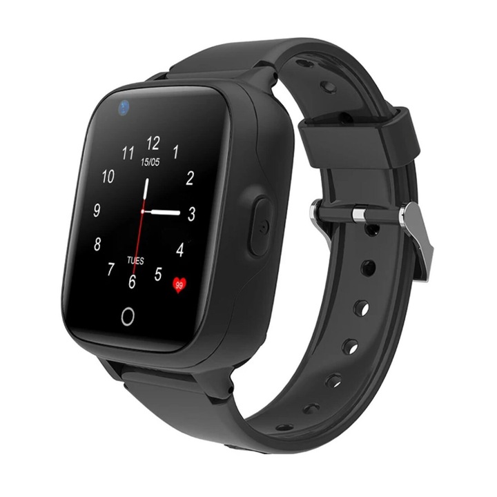 Смарт часовник за детски телефон AMYMAT, 4G, GPS+LBS+Wi-Fi+AGPS Tracking, Черен