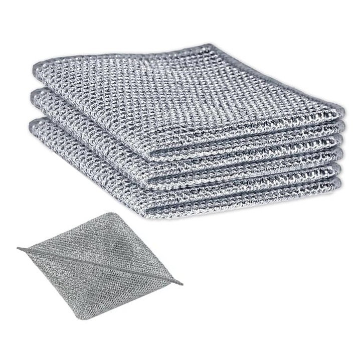 Set 3 lavete multifunctionale de bucatarie, argintii, 20x20cm