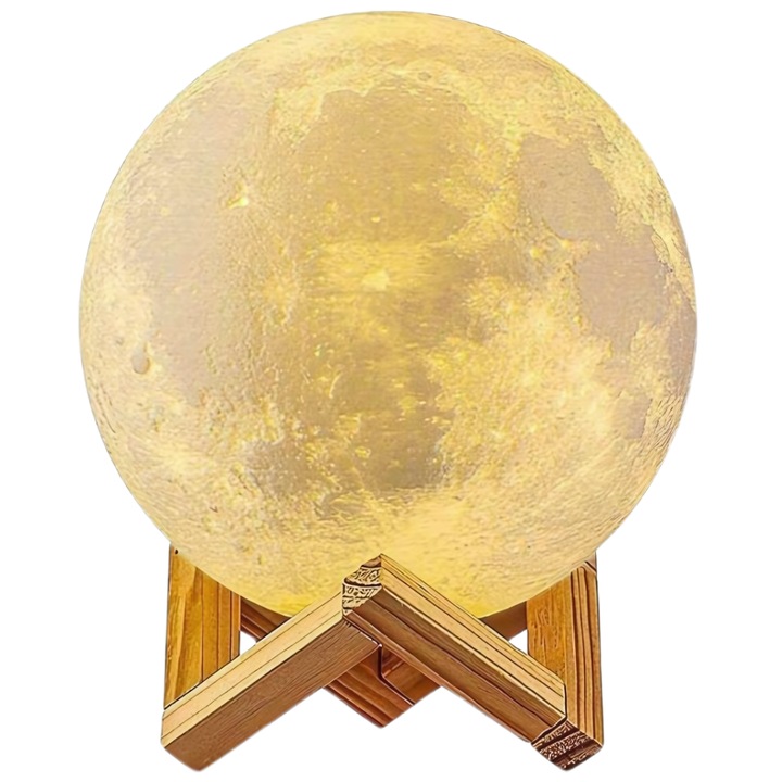 Umidificator aromaterapie, tip lampa de veghe 3D, SDEPOT®, in forma de luna 15 cm, suport inclus, alb cald, rece si neutru