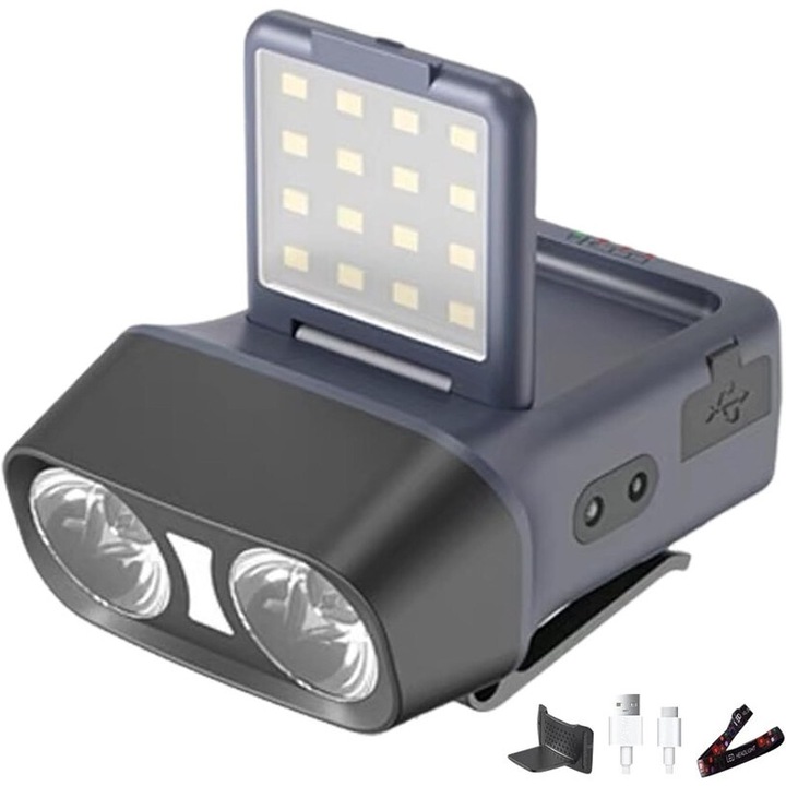 LED челник, 1200 лумена, IPX6 водоустойчив, сензор за движение, черен