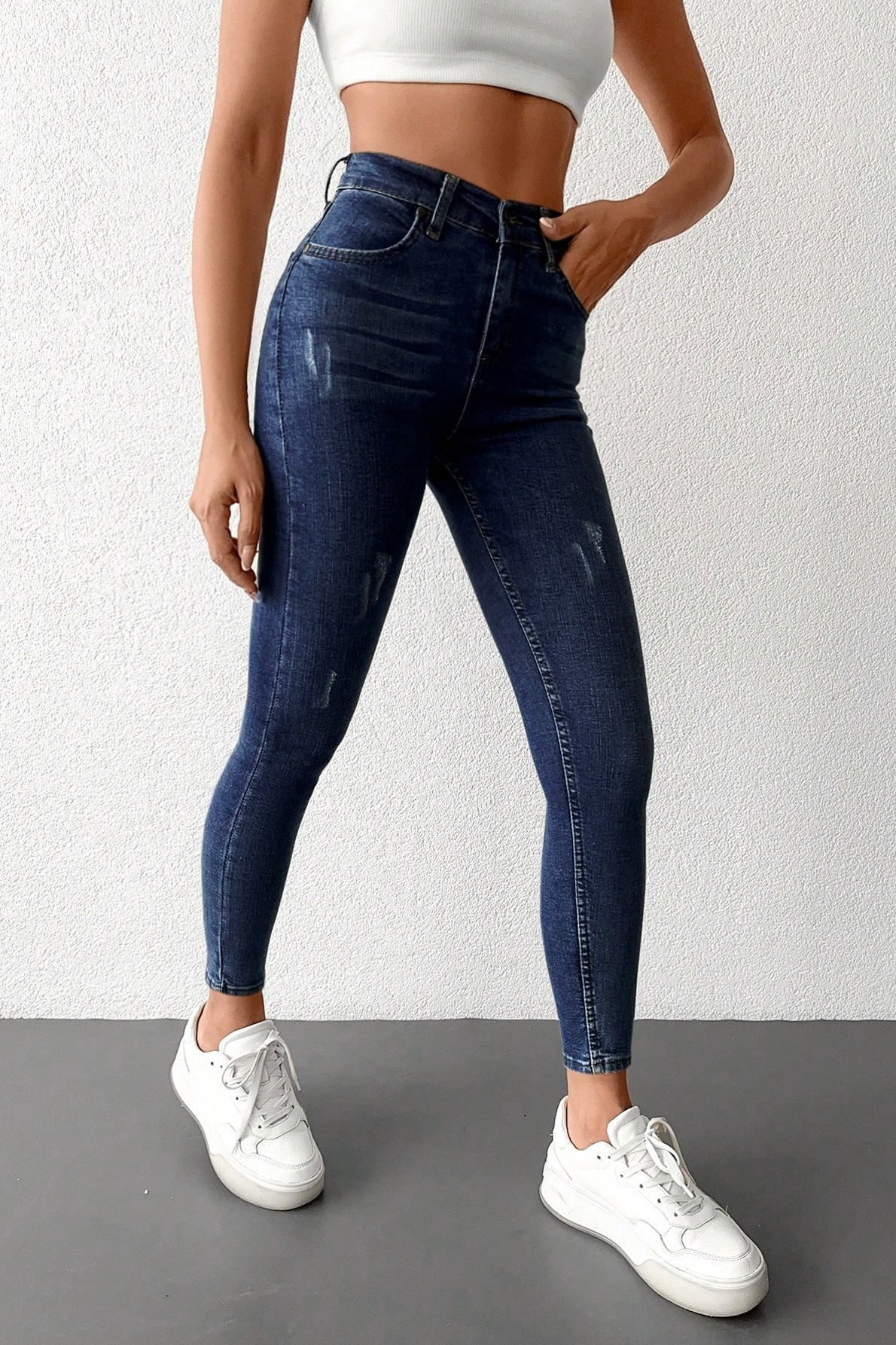 Blugi Skinny Jeans Dama, Cu Talie Inalta Si Design Simplu