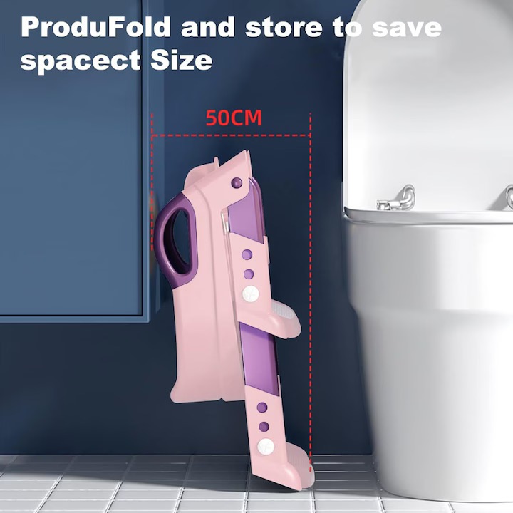 Gyerek WC ülőke lépcsővel, összecsukható létrával, gyerek wc fellépő, Rózsaszín - KIDDISTEP