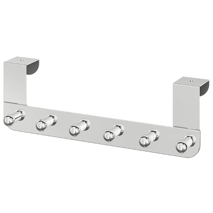 Cuier metalic pentru usa cu 6 agatatori, cromat, 36x12x4cm, metal, Argintiu