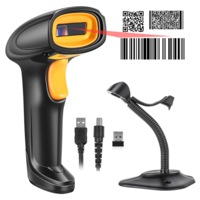 Cititor coduri de bare si QR, MOGODA, 2D si 1D, Wireless sau cablu, Reincarcabil USB, Suport inclus, Wifi pana la 150m fara obstacole, Acumulator inclus, Negru