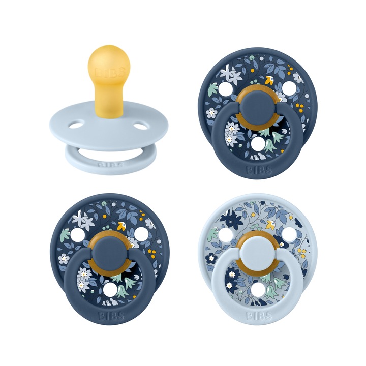 Pachet 4 Suzete BIBS x LIBERTY, tetina rotunda, 0-6 Luni