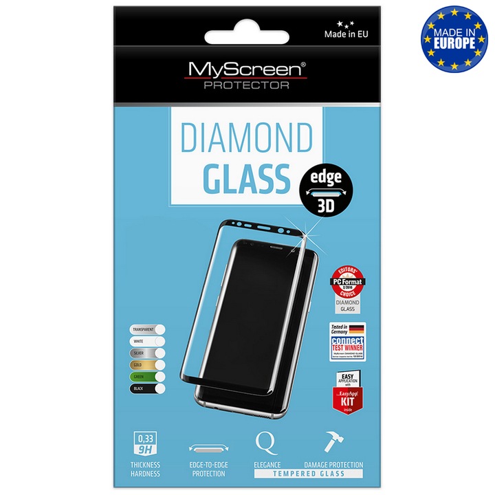Myscreen diamond glass edge képernyővédő üveg, 3d, 0.33mm, 9h, fekete, kompatibilis: Vivo V40