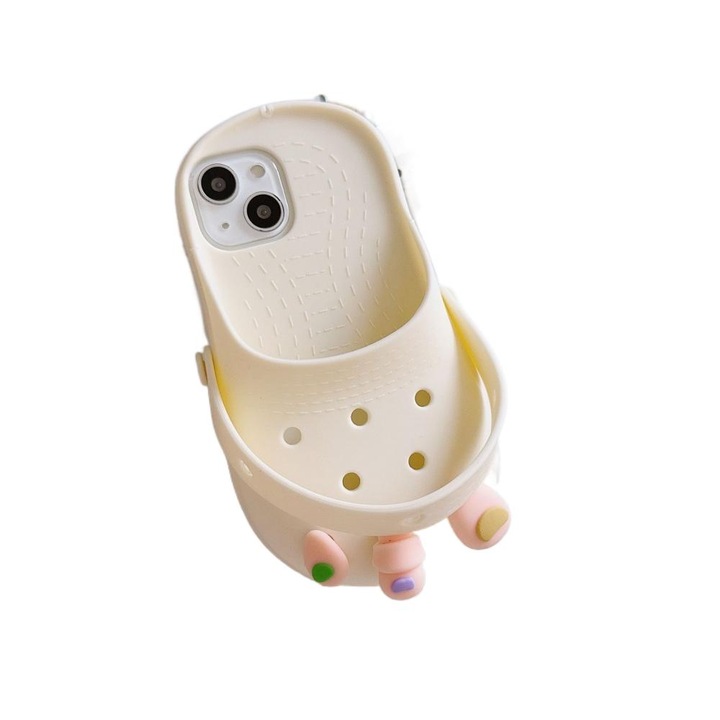 Silicon husa telefon ASDIIT® design gaura pantof desen animat, compatibila iPhone 13/14/15, alb