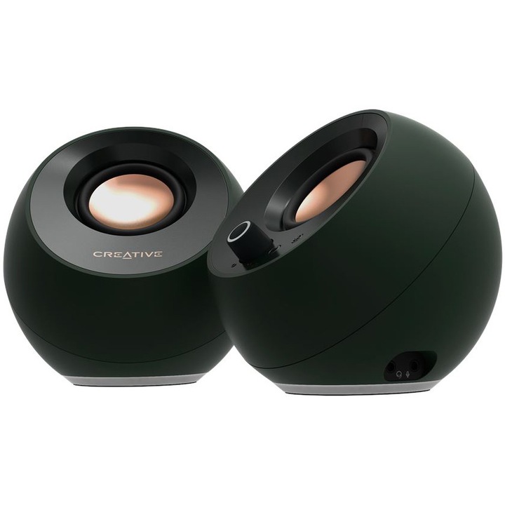 Тонколони за компютър Creative Pebble Pebble Pro 2.0, 30 W RMS, USB-C/PD, Bluetooth 5.3, RGB подсветка, AUX вход за слушалки и микрофон, Черен