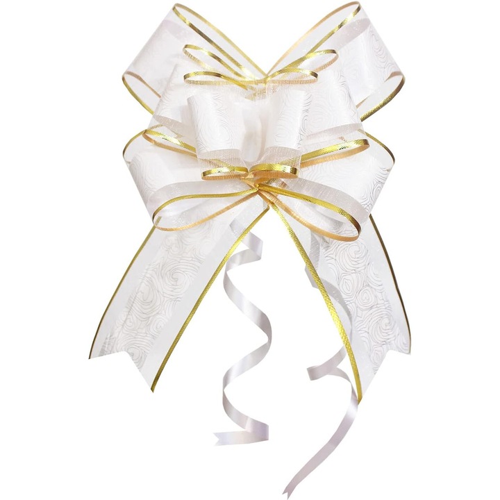 Комплект от 15 подаръчни панделки Supertina, бял/златист, 14см