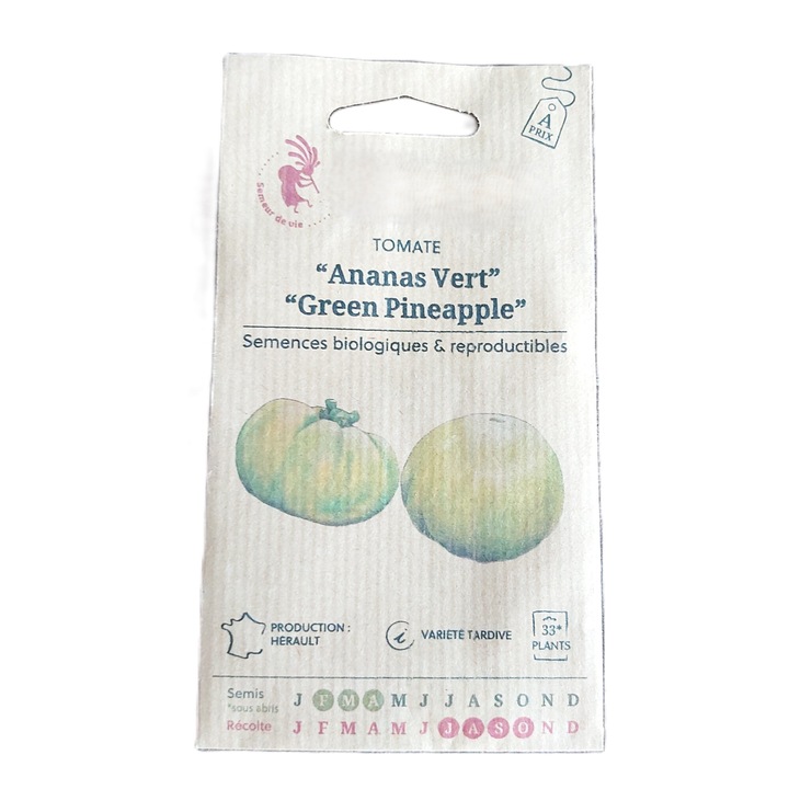 Seminte Bio, traditionale si reproductibile de tomate verzi ”Ananas Verde-Green Pineapple” fruct tip” inima de bou” 150-400g