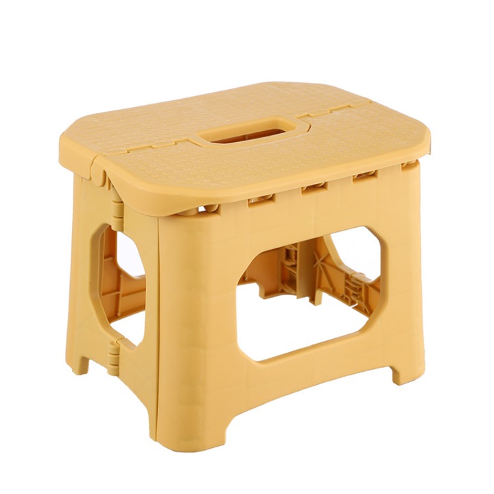 Сгъваема табуретка, TopGearWorld, С дръжка, Пластмаса, Преносима, 26,5 x 20,5 x 20,5 cm, Жълта
