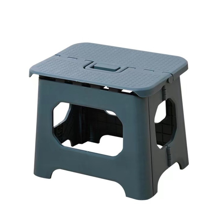 Сгъваема табуретка, TopGearWorld®, с дръжка, пластмаса, преносима, 30,2 x 23,6 x 25,7 cm, синя