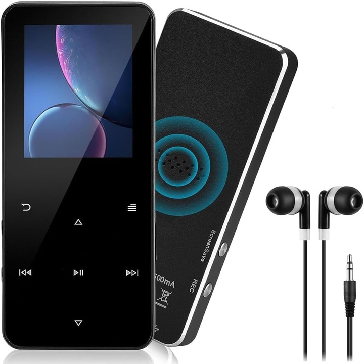 GOSTOCK Mp3 lejátszó érintőképernyővel, 1,8 hüvelykes képernyő, 16 GB, SD kártya támogatása 128 GB-ig, Bluetooth, HiFi audio, FM rádió, e-könyv olvasás, felvevő, fekete