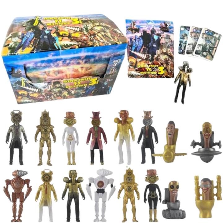 Pachet 5 plicuri Skibidi Toilet, seria 3 Multiverse, Mistery Box, figurina si cartonase surpriza, 7 cm