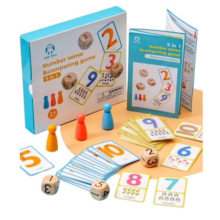 Мемори игра с карти, пионки и зарове, Number sense, + 3 години