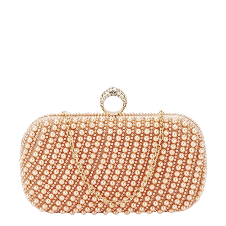 Чанта клъч в цвят шампанско с перли BYH863 06 Champagne