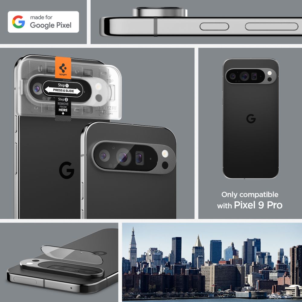Set 2 protectii sticla camera foto Spigen Optik EZ FIT compatibil cu Google Pixel 9 Pro Crystal Clear