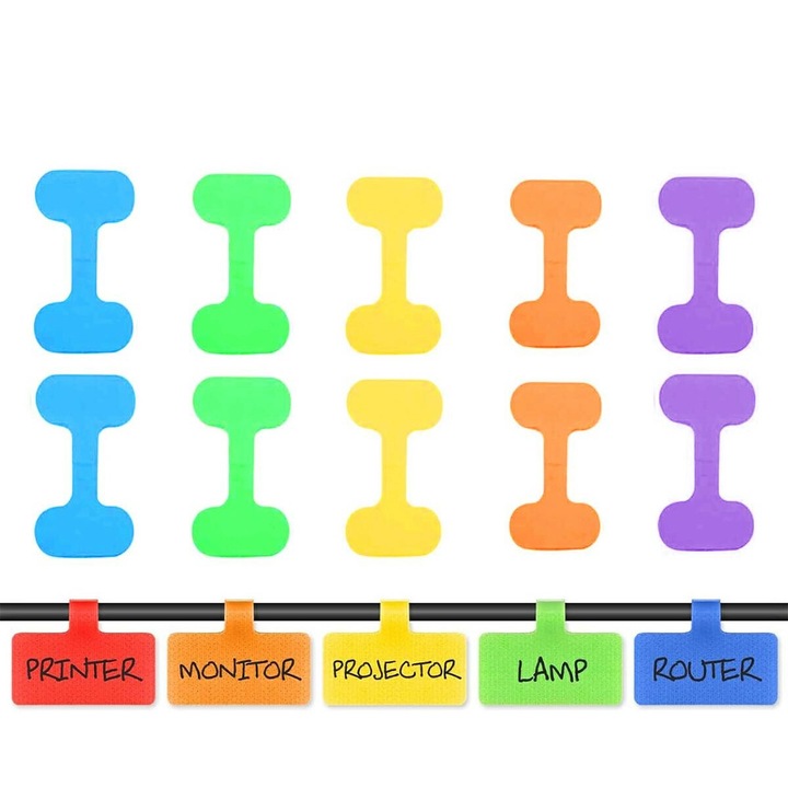 Set 10 etichete pentru cabluri, Zola, din nylon, 6x3.5 cm, multicolore