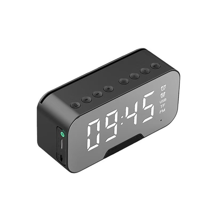 Ceas desteptator cu radio, HelloKiss, Bluetooth, 2 alarme, luminozitate reglabila, negru