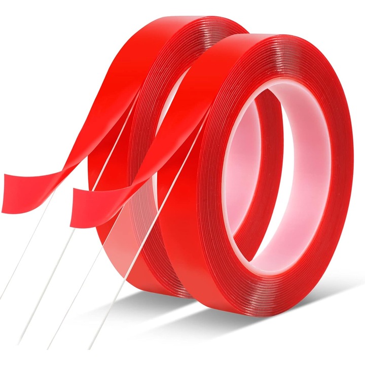 Set 2 Role Banda Adeziva Dubla Crrkty, Transparenta, Rezistenta la Apa, Banda dublu adeziva, Rezistenta la apa, Siliconica, Transparenta, Banda Dublu Adeziva Profesionala, Ultra Puternica, Acrilica, 3m