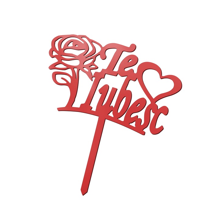 Топер за торта I Love You Birthday, акрилен, двустранен, червен, 10,5x11,5 cm