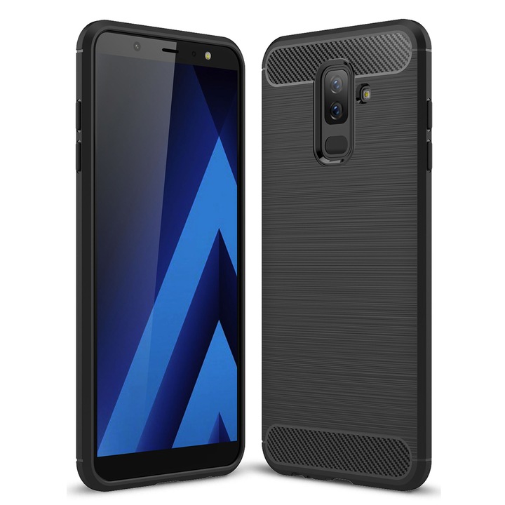 Husa de protectie compatibila cu Samsung Galaxy A6 Plus 2018, PU, Negru