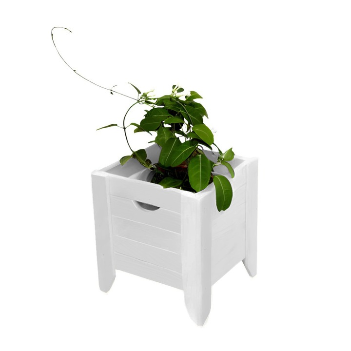 Cutie din lemn pentru flori Flora, Transilvan, Lemn Masiv, 39x36x42 cm, Alb