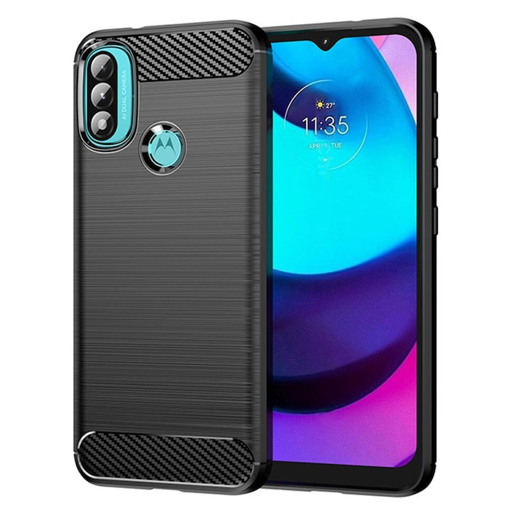 Motorola Moto E20 / Moto E30 / Moto E40 burkolat, Techsuit Carbon Szilikon, Fekete