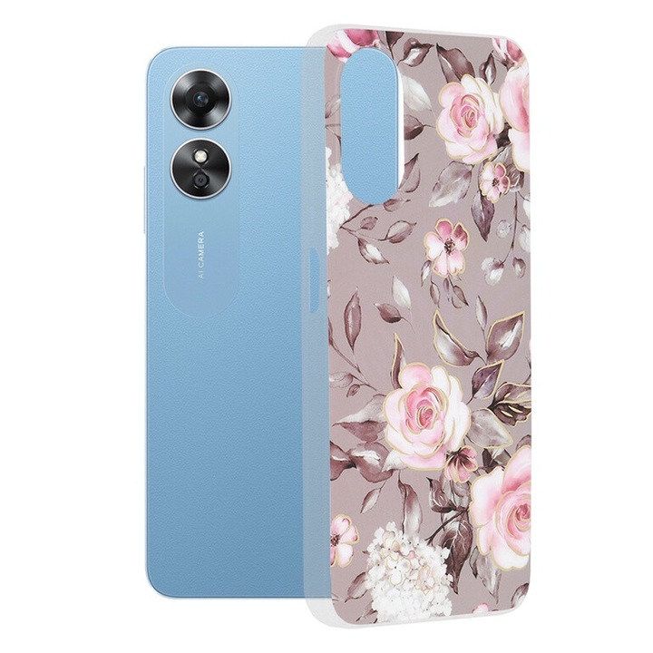 Husa compatibila cu Oppo A17, Marble Series, Z54, Plastic, Bloom of Ruth Gri