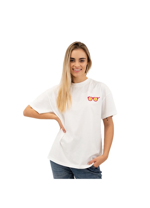 Noi polo, kockavadaszok, tulmeretezett, Fehér