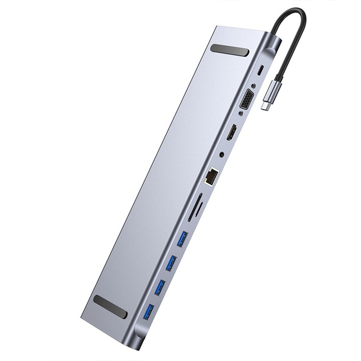 USB C докинг станция 11 в 1, HDMI 4K, 87W, 4 x USB, универсална
