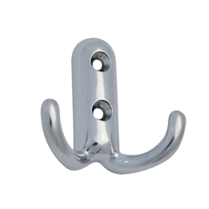 Agatatoare cuier mobila cu 2 carlige, zamac, cromat lucios, pentru baie, dormitor, hol, prindere pe mobila / perete, 494.19.22