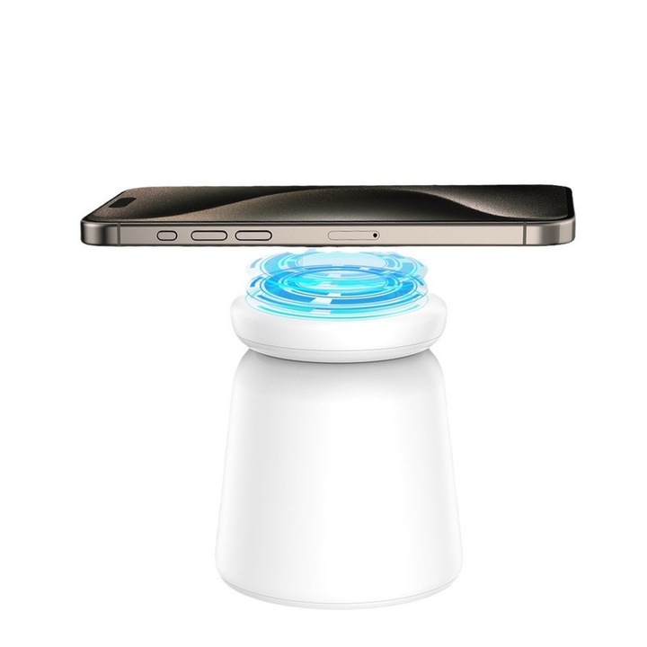 Statie de incarcare wireless magnetica, incarcare rapida 15W, Combatibil Cu Samsung, Apple iPhone, Xiaomi, Huawei, Apple Watch, AirPods, alb, YakiHoki®