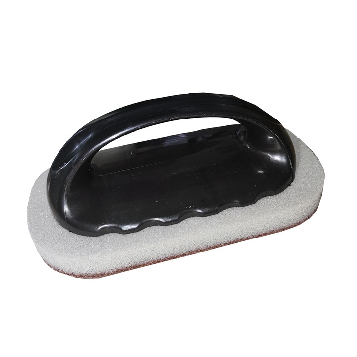 Burete cu maner negru.Baza maro, suprafata cu acoperire abraziva