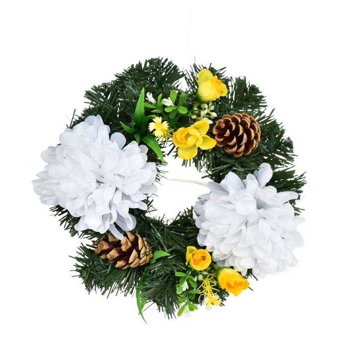 Coroana de toamna cu crizanteme albe Ø20 cm
