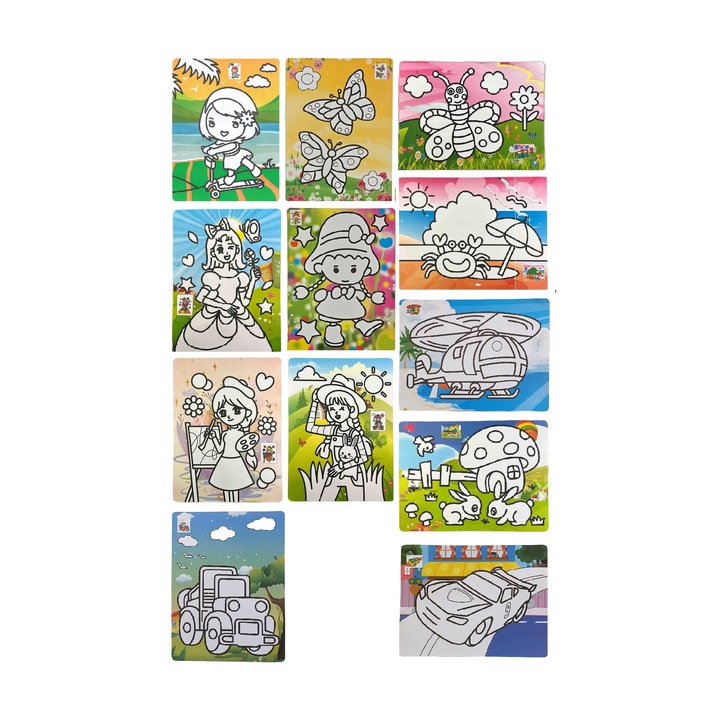 Set creativ Mix 12 Planse cu nisip colorat, + 3 ani