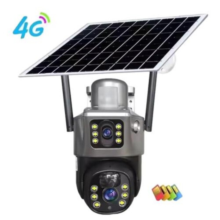 Camera Video 4G V380 Pro 8MP cu Panou Solar, 12000 mAh baterie - eMAG.ro