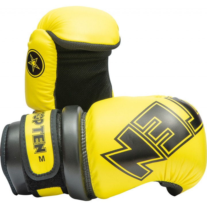"Glossy Block" kickbox kesztyűk a WAKO Németország által jóváhagyva, Top Ten, sárga-fekete, L sárga/fekete L