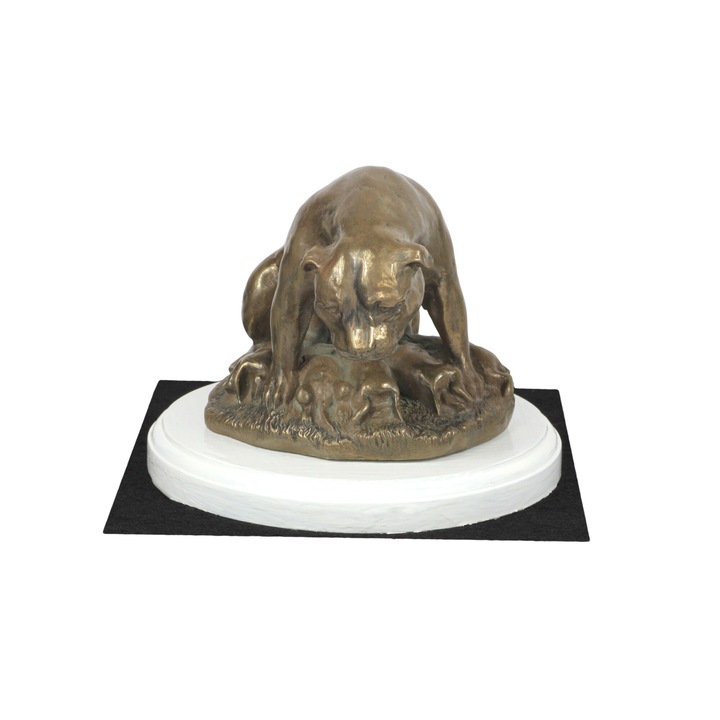 Statueta American Staffordshire Terrier, Art-Dog, pe soclu alb, dimensiuni reduse, material care imita bronzul