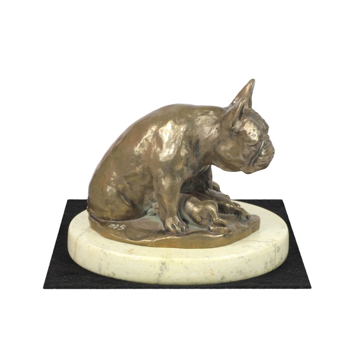 Francia bulldog kutya figura, Art-Dog, hidegen öntött bronz, 10x15cm, bézs kő talp