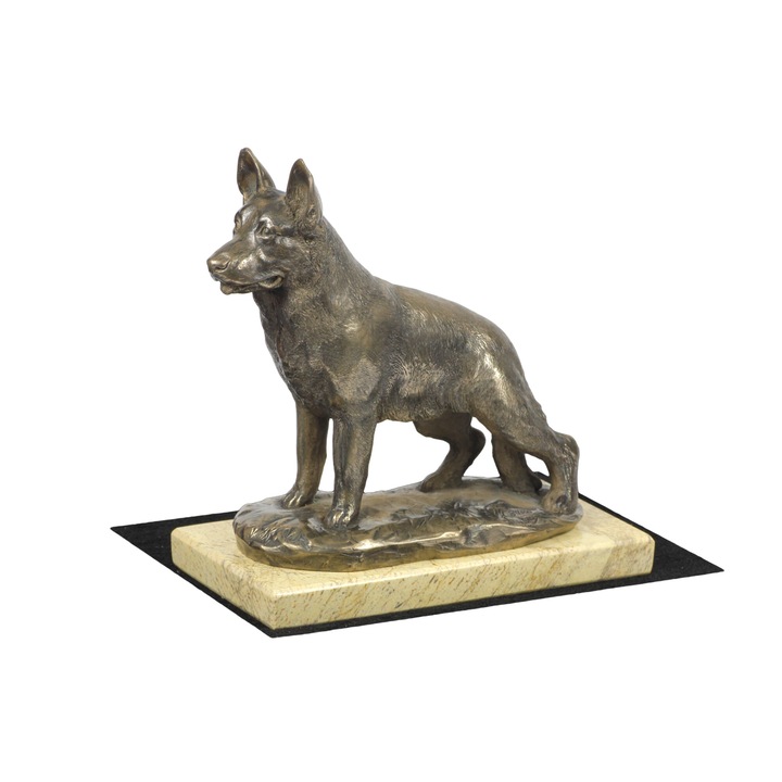 Art-Dog szobor, német juhászkutya, hideg bronz, homokos alapon, valósághű részletek, 30x45 cm