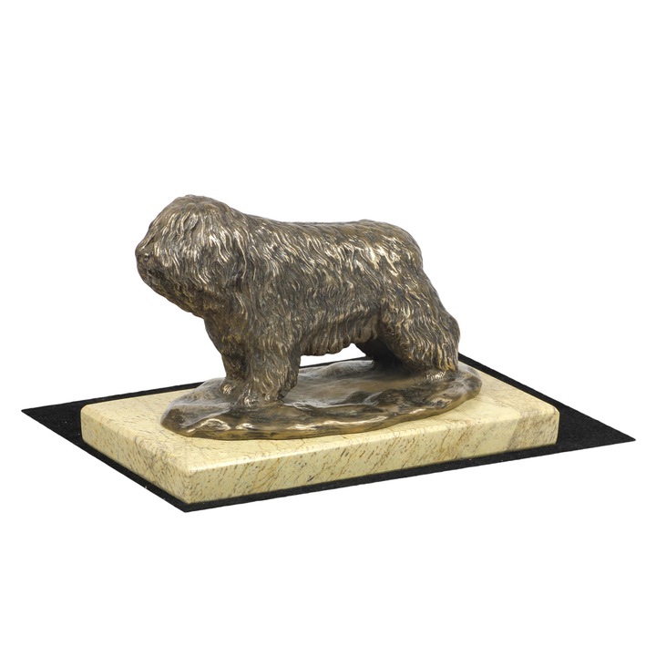 PON kutya figura, Art-Dog, hidegen öntött bronz, 15x20cm, bézs kő talapzat