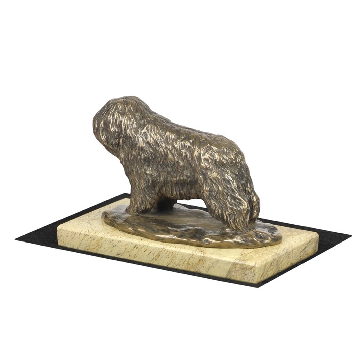 PON kutya figura, Art-Dog, hidegen öntött bronz, 15x20cm, bézs kő talapzat