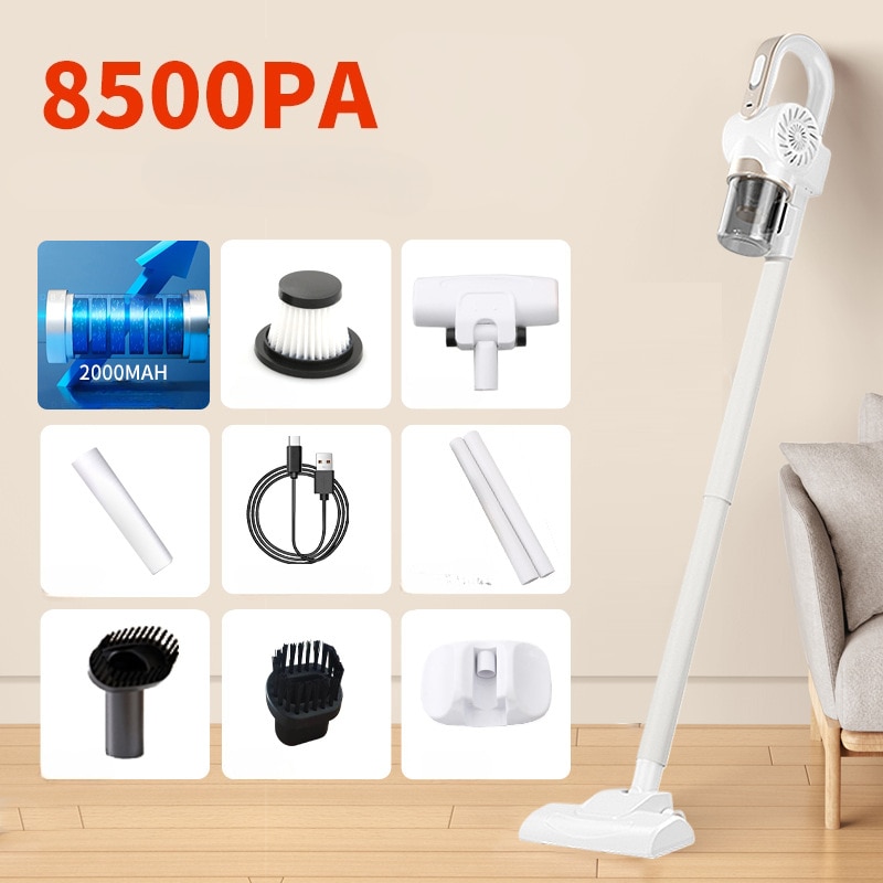 Aspirator, indepartarea acarienilor, multifunctional 4 in 1, portabil fara fir, lumina UV, baterie 2000mah, incarcare tip C, alb