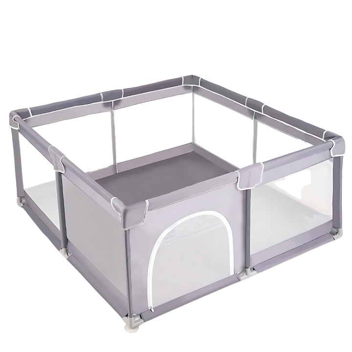 Tarc de joaca 120x120 cm JOZY®, pentru bebelusi, cu plasa elastica si moale, colturi protejate, design functional si calitativ, gri platinat