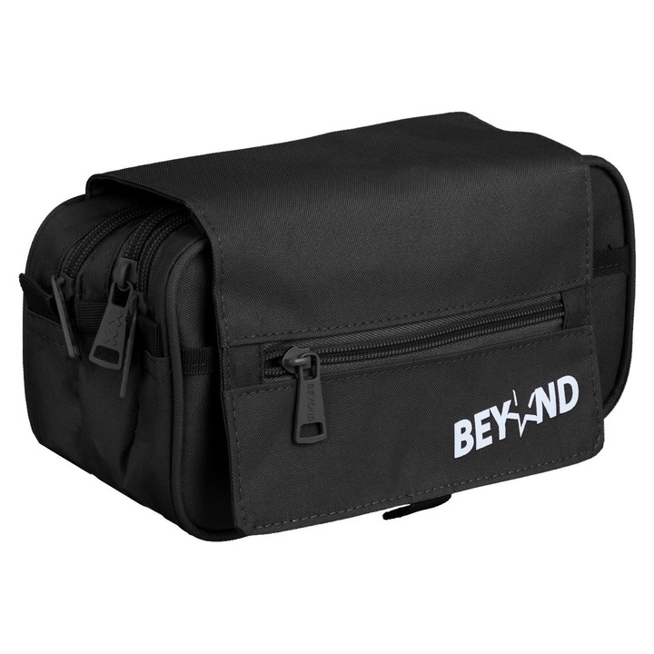 Penar mare negru cu 4 fermoare & capac 22x9x11cm