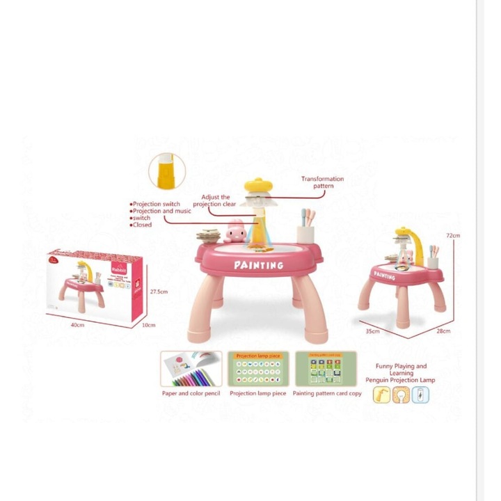 Masuta pentru desen Rabbit, cu proiector si accesorii, 24 modele