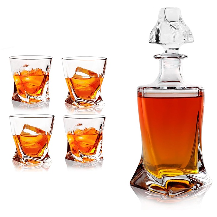 Комплект гарафи, EZGETOP®, 800 ml, 4 чаши, прозрачен