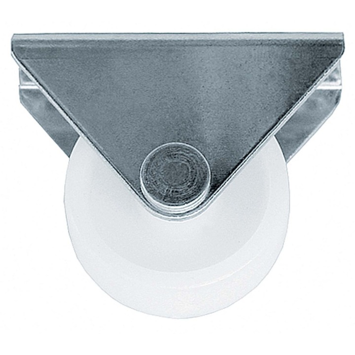 Rotila pentru mobila, unidirectionala, fara blocare, din plastic, alb, cu placa, diametru 25 mm