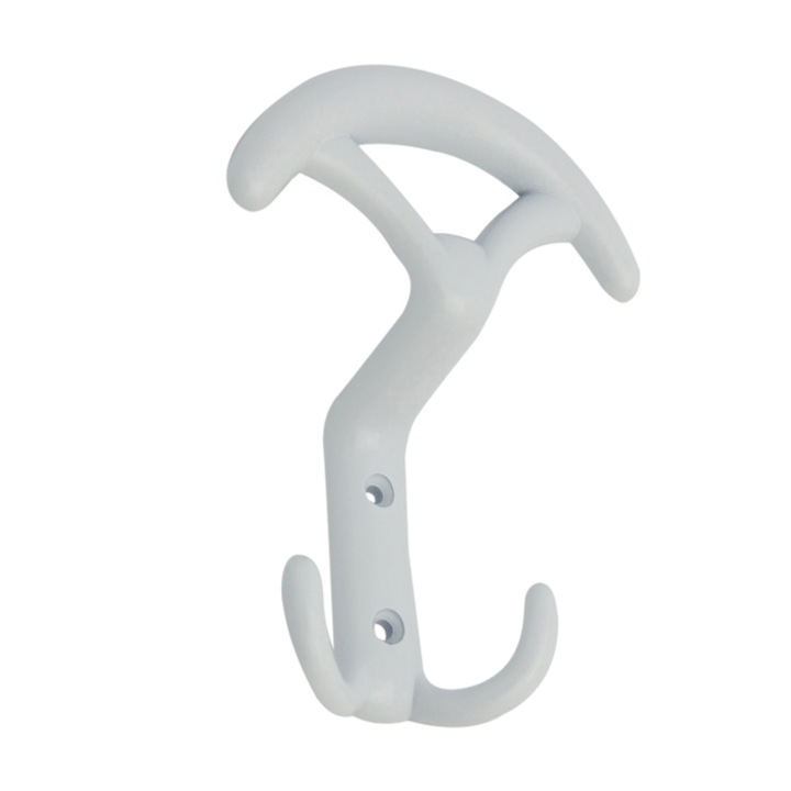 Cuier mobila cu 3 agatatoare, zamac, alb, pentru baie, dormitor, hol, prindere pe mobila / perete, 494.38.11